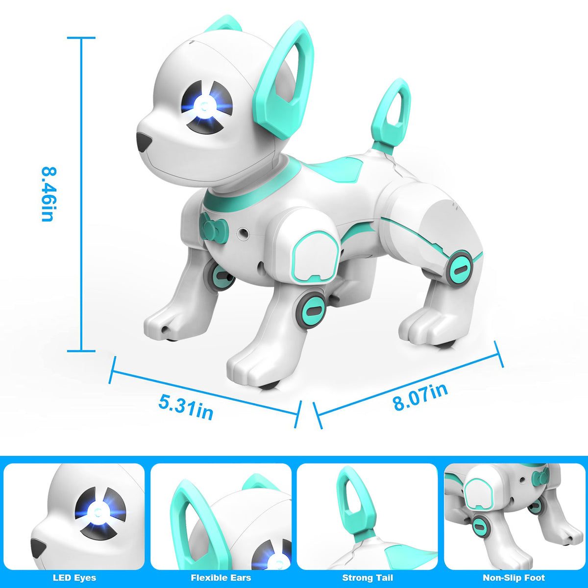 BEEPRINCESS RC Robot Dog, Electronic Pet Dog with Voice Control, Interactive and Stunt, White/Green