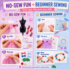BEEPRINCESS 1500+ Pcs Fashion Designer Kit for Girls, DIY Doll Clothes Making Sewing Kit with 2 Dolls, 6 Mannequins, 60 Fabrics, Templates, Ribbons, Shoes & Bags, Arts and Crafts Toy Gift for Ages 6+