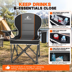ELFWOLF 2 Pack Oversized Padded Camping Chairs, 450 lb Heavy Duty Folding Camp Chairs for Adults with Cooler Bag, Cup Holder, Rear Mesh Pocket and Carry Bags, Black/Dark Gray