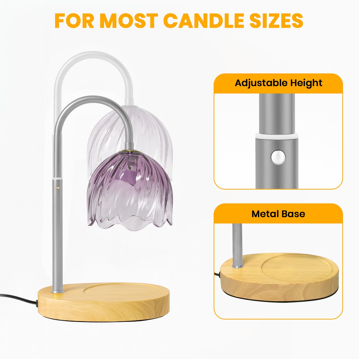 BeePrincess Candle Warmer Lamp with Timer & Dimmable Function - Adjustable Height Jar Candle Warmer for Home Decor - Includes 2 Bulbs