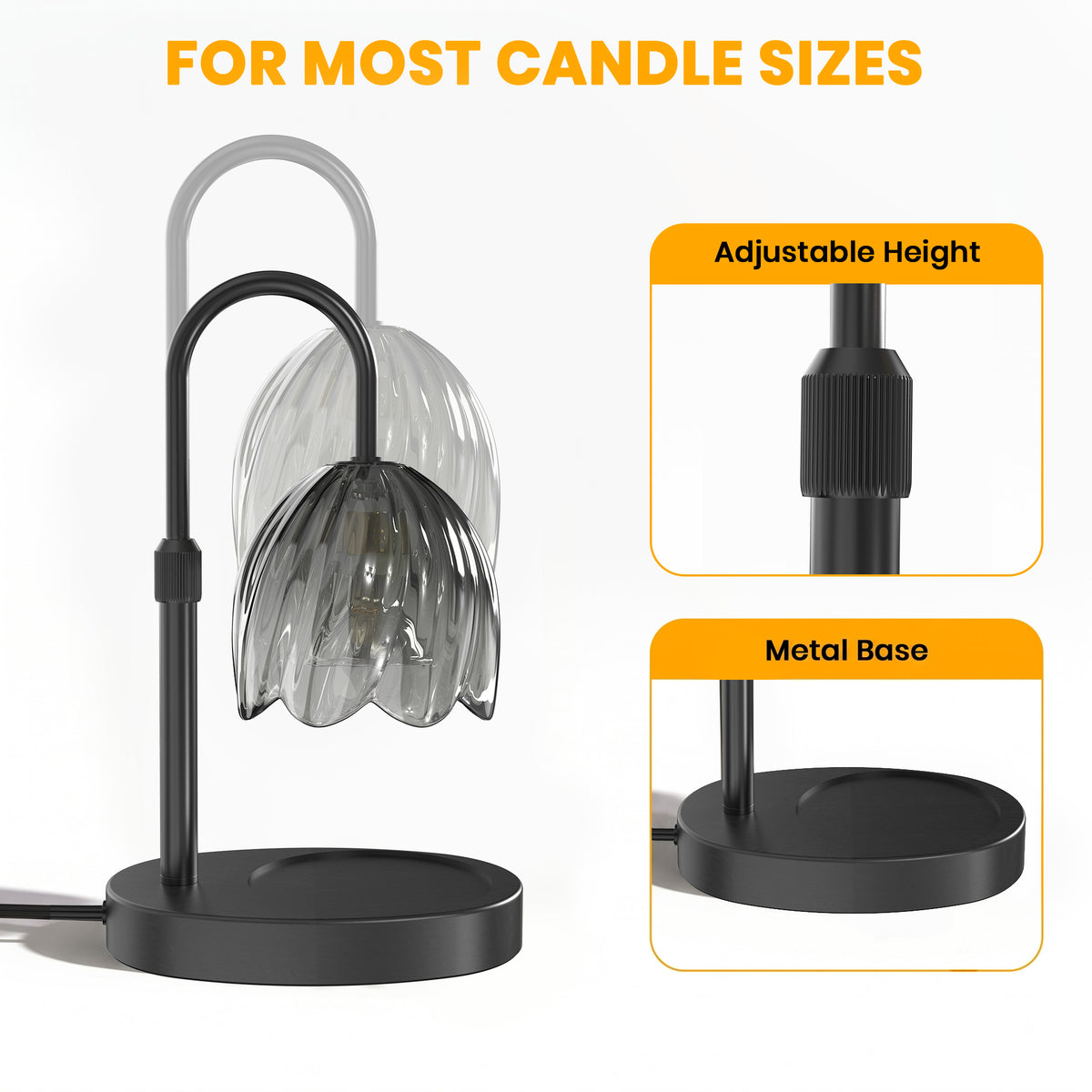 BeePrincess Candle Warmer Lamp with Timer & Dimmable Function - Adjustable Height Jar Candle Warmer for Home Decor - Includes 2 Bulbs