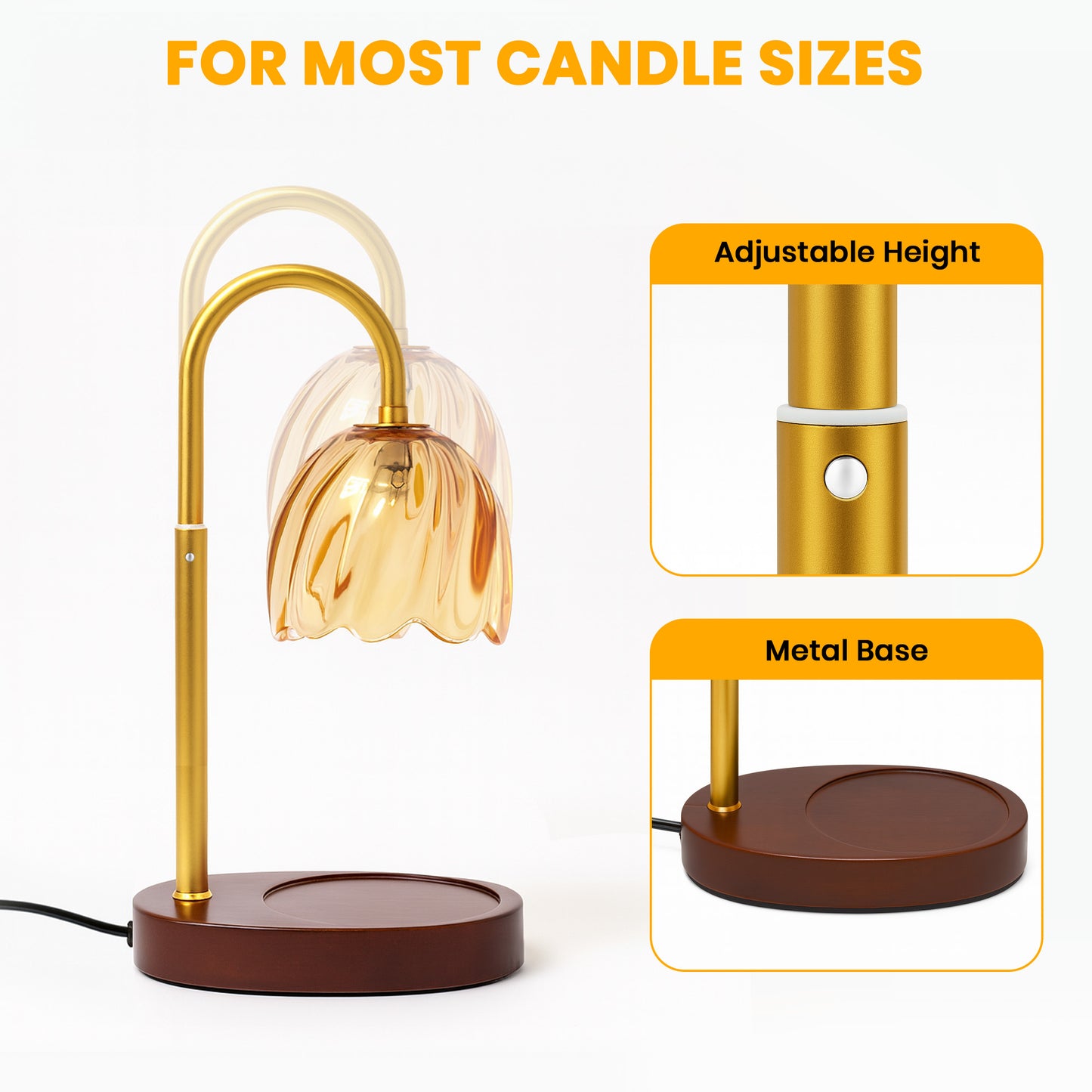 BeePrincess Candle Warmer Lamp with Timer & Dimmable Function - Adjustable Height Jar Candle Warmer for Home Decor - Includes 2 Bulbs