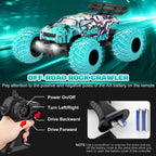 BEEPRINCESS Remote Control Car, 1:18 Scale All Terrain RC Cars, 2WD 20Km/h with Colorful LED Light and 2 Rechargeable Batteries, RC Monster Truck Off-road Racing Car Toys for Kids and Boys, Blue