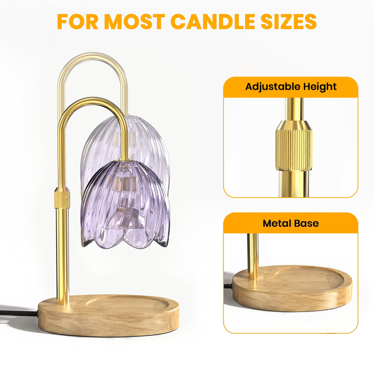 BeePrincess Candle Warmer Lamp with Timer & Dimmable Function - Adjustable Height Jar Candle Warmer for Home Decor - Includes 2 Bulbs
