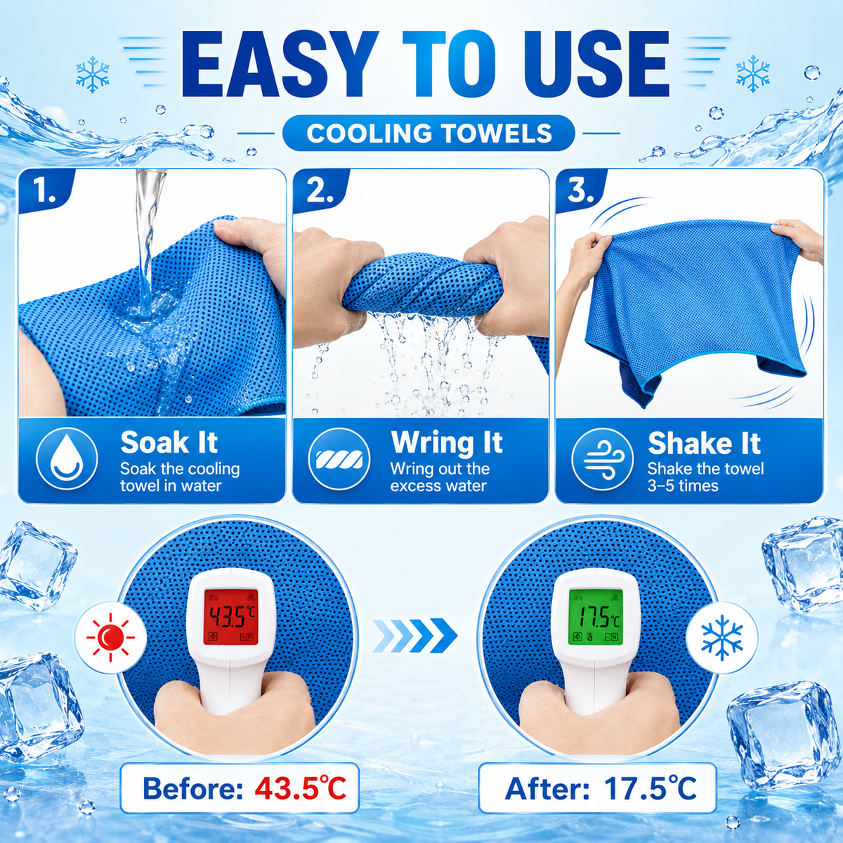 BEEPRINCESS 10pcs Cooling Towel Ice Towel Cooling Towels for Neck and Face Microfiber Cooling Towel for Gym, Travel, Yoga, Camping, Running, Outdoor Sport (10 Colors)