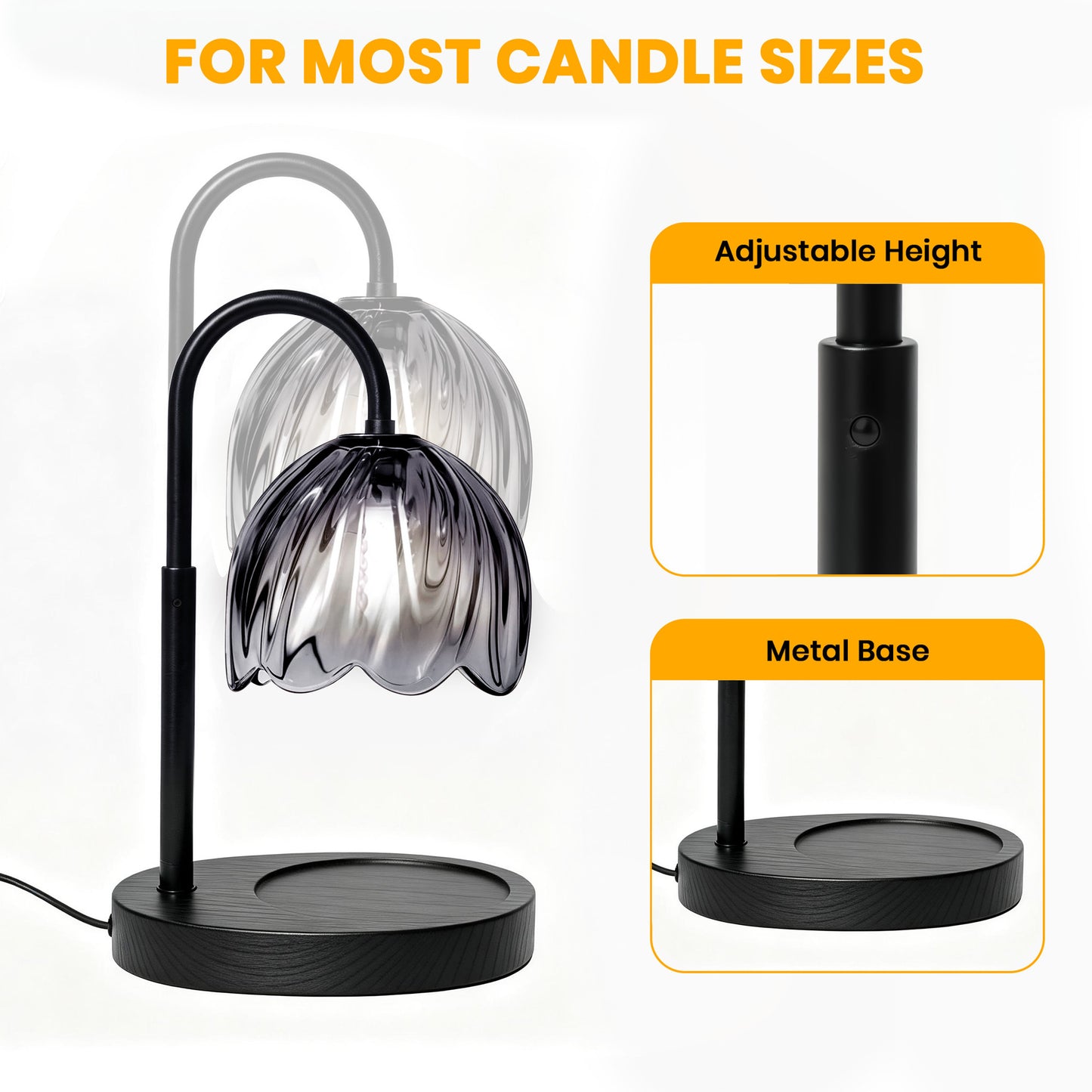 BeePrincess Candle Warmer Lamp with Timer & Dimmable Function - Adjustable Height Jar Candle Warmer for Home Decor - Includes 2 Bulbs