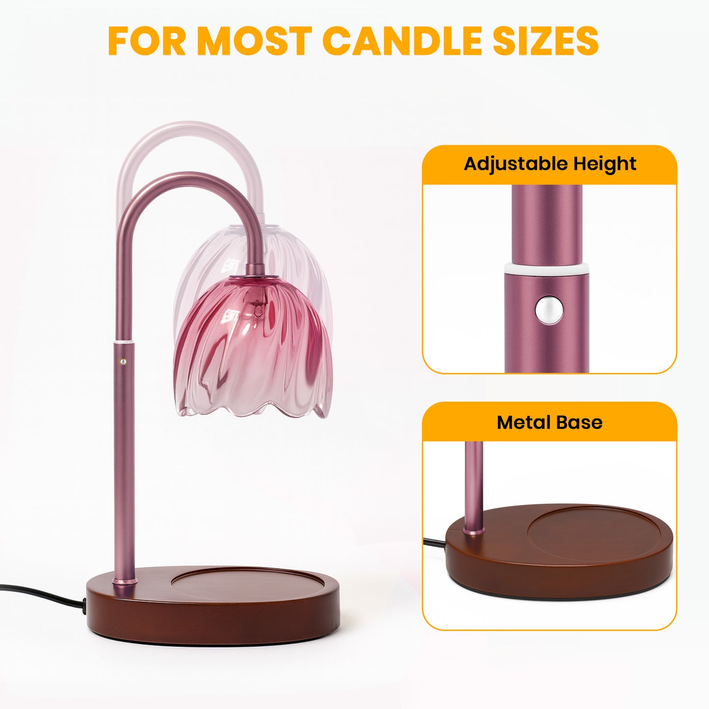 BeePrincess Candle Warmer Lamp with Timer & Dimmable Function - Adjustable Height Jar Candle Warmer for Home Decor - Includes 2 Bulbs