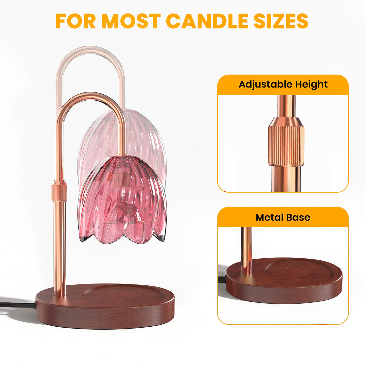 BeePrincess Candle Warmer Lamp with Timer & Dimmable Function - Adjustable Height Jar Candle Warmer for Home Decor - Includes 2 Bulbs