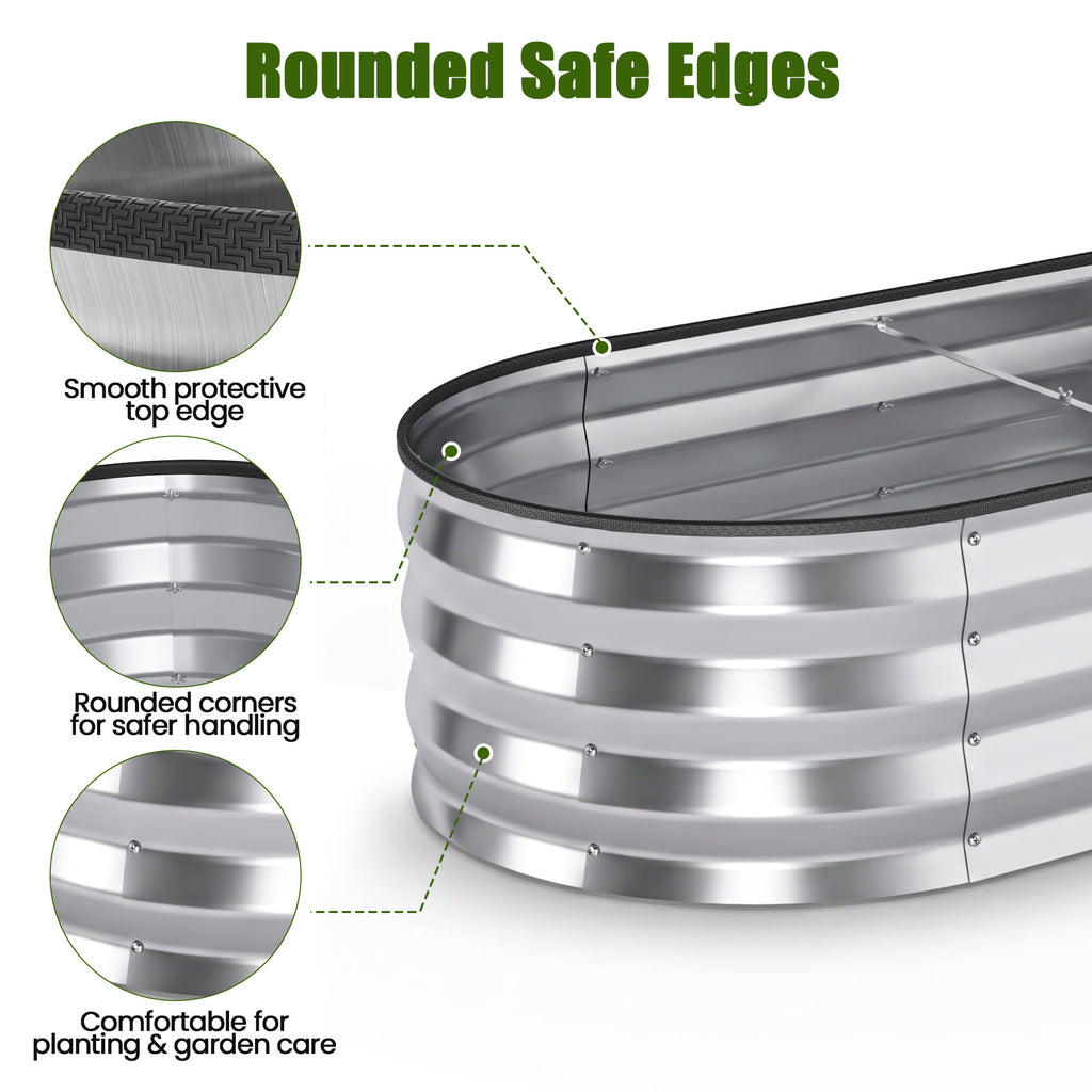 ELFWOLF Galvanized Raised Garden Bed, 4 x 2 x 1 FT Outdoor Metal Planter Box with Open Base for Vegetables, Flowers & Herbs, Silver