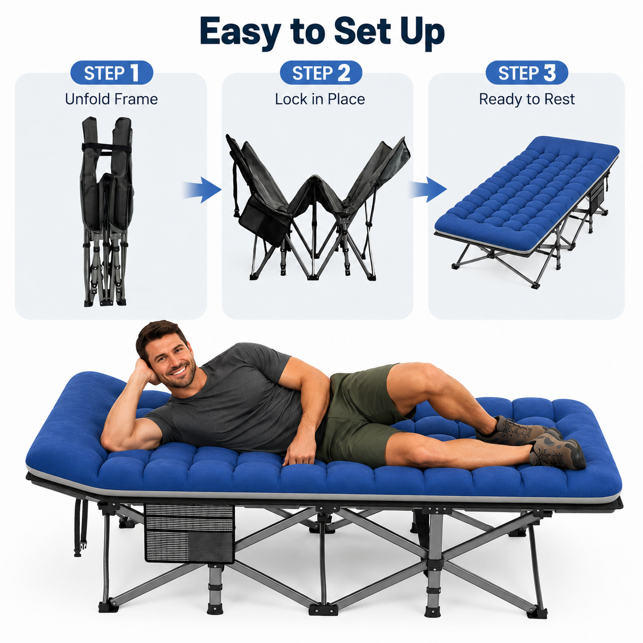ELFWOLF XXL Camping Cot for Adults, 600lb Heavy Duty Folding Cot with Padded Mattress, 78 x 32 in Portable Cot with Carry Bag
