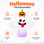 BEEPRINCESS 6FT Halloween Inflatable Ghost with Pumpkin Head, Light-Up Blow Up Outdoor Yard Decoration with White and RGB LED Lights