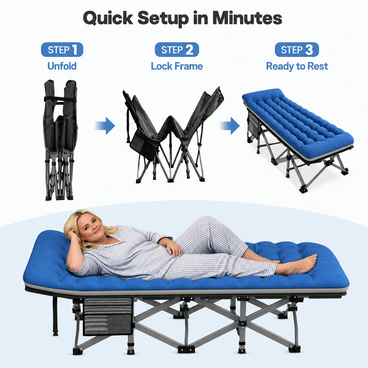 ELFWOLF Camping Cot for Adults, 500lb Heavy Duty Folding Cot with Carry Bag, 75 x 28.3 in Portable Sleeping Cot for Indoor Outdoor Use