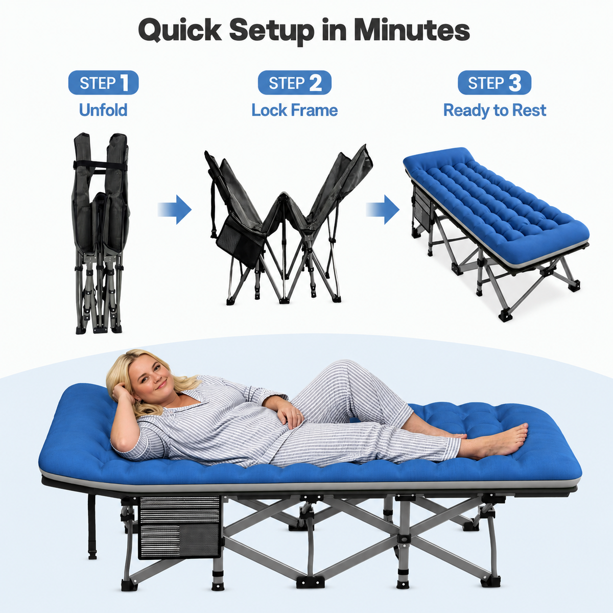 ELFWOLF Camping Cot for Adults, 500lb Heavy Duty Folding Cot with Carry Bag, 75 x 28.3 in Portable Sleeping Cot for Indoor Outdoor Use
