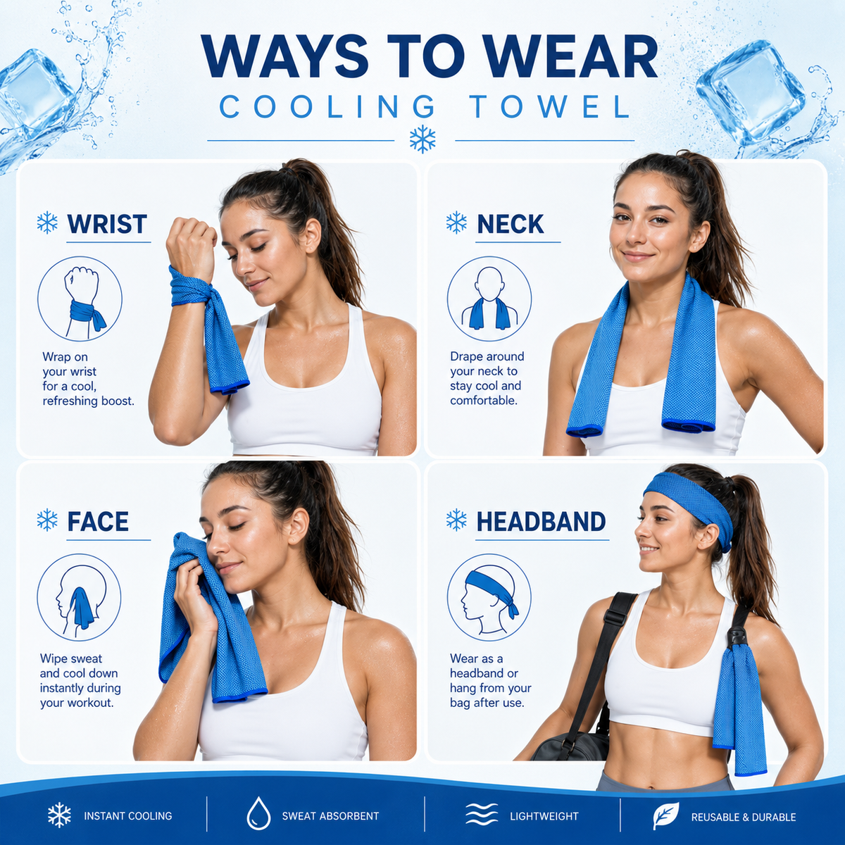 BEEPRINCESS 10pcs Cooling Towel Ice Towel Cooling Towels for Neck and Face Microfiber Cooling Towel for Gym, Travel, Yoga, Camping, Running, Outdoor Sport (10 Colors)