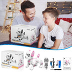 BEEPRINCESS RC Robot Dog, Electronic Pet Dog with Voice Control, Interactive and Stunt, White/Pink