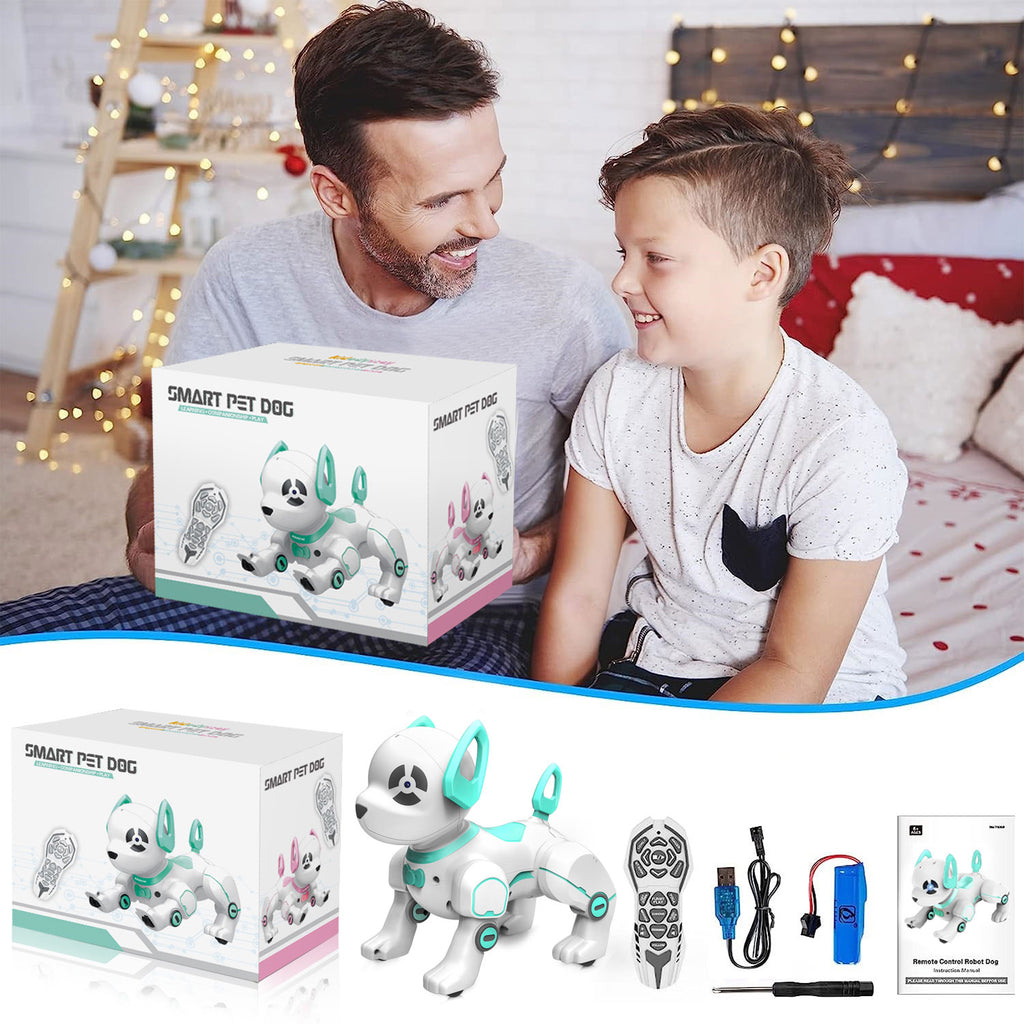 BEEPRINCESS RC Robot Dog, Electronic Pet Dog with Voice Control, Interactive and Stunt, White/Green