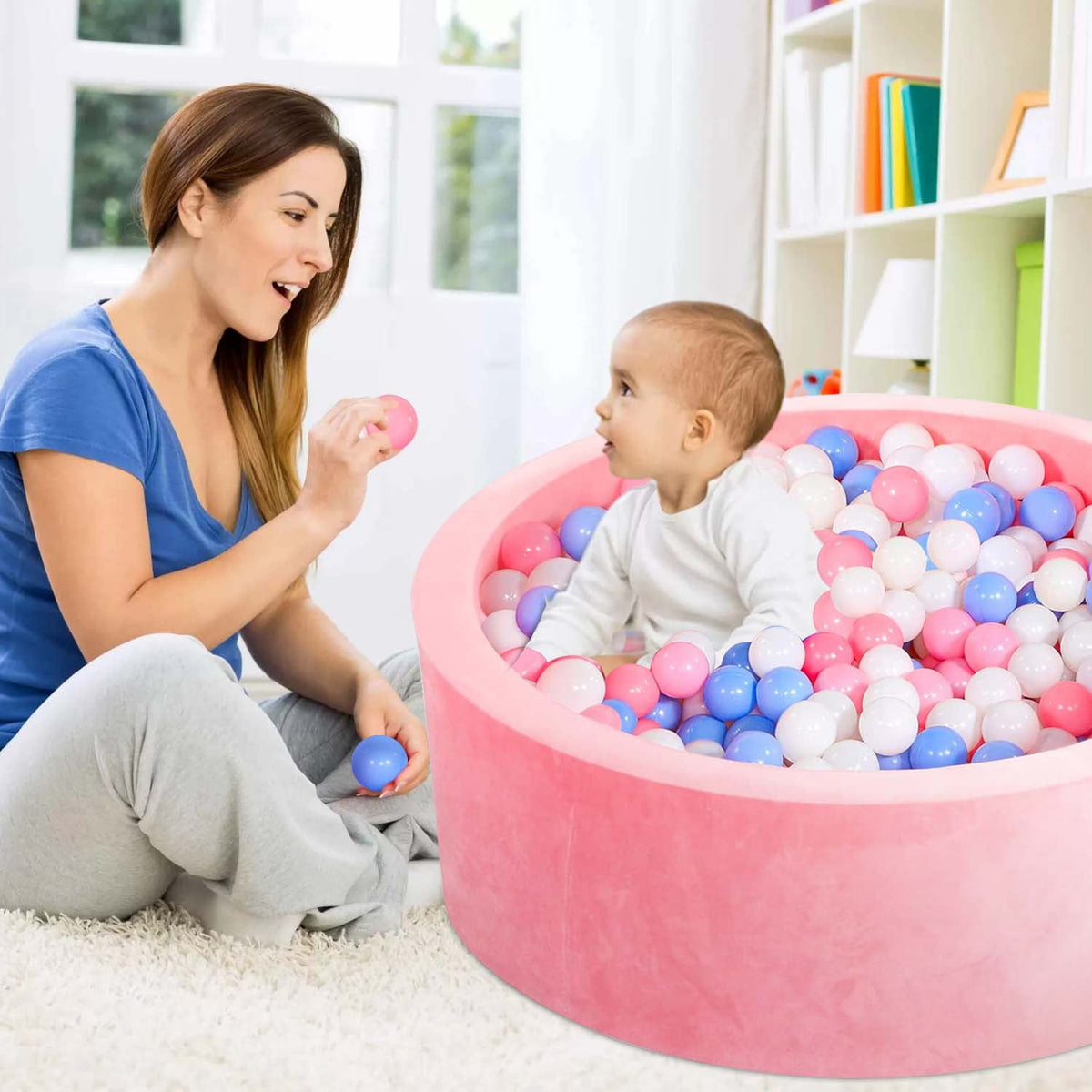 BEEPRINCESS Foam Ball Pit - Soft Play for Baby Infants and Toddlers Ages 1-3, Round Shape, No Balls Included, Pink