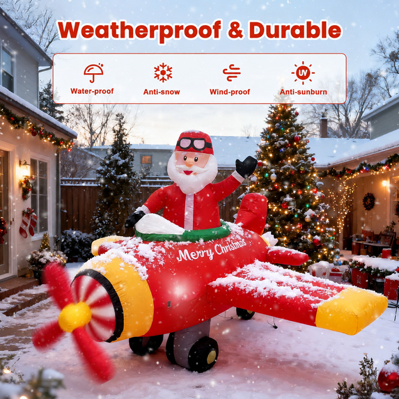 BEEPRINCESS 7ft Christmas Inflatable Santa Helicopter with Rotating Propellers & LED Lights, Flying Santa Claus Outdoor Christmas Decoration for Yard Lawn Garden Party