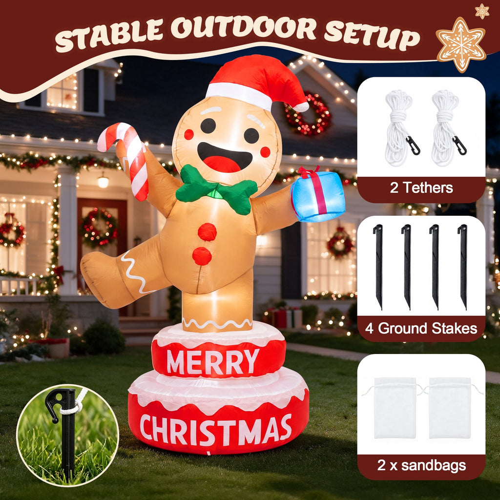 BEEPRINCESS 6FT Christmas Inflatable Rotating Gingerbread Man with LED Lights, Animated Outdoor Xmas Yard Decorations, Blow Up Holiday Lawn Garden Decor