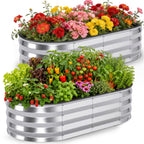 ELFWOLF Galvanized Raised Garden Bed, 2 Pack 4 x 2 x 1 FT Outdoor Metal Planter Boxes with Open Bottom for Vegetables, Silver