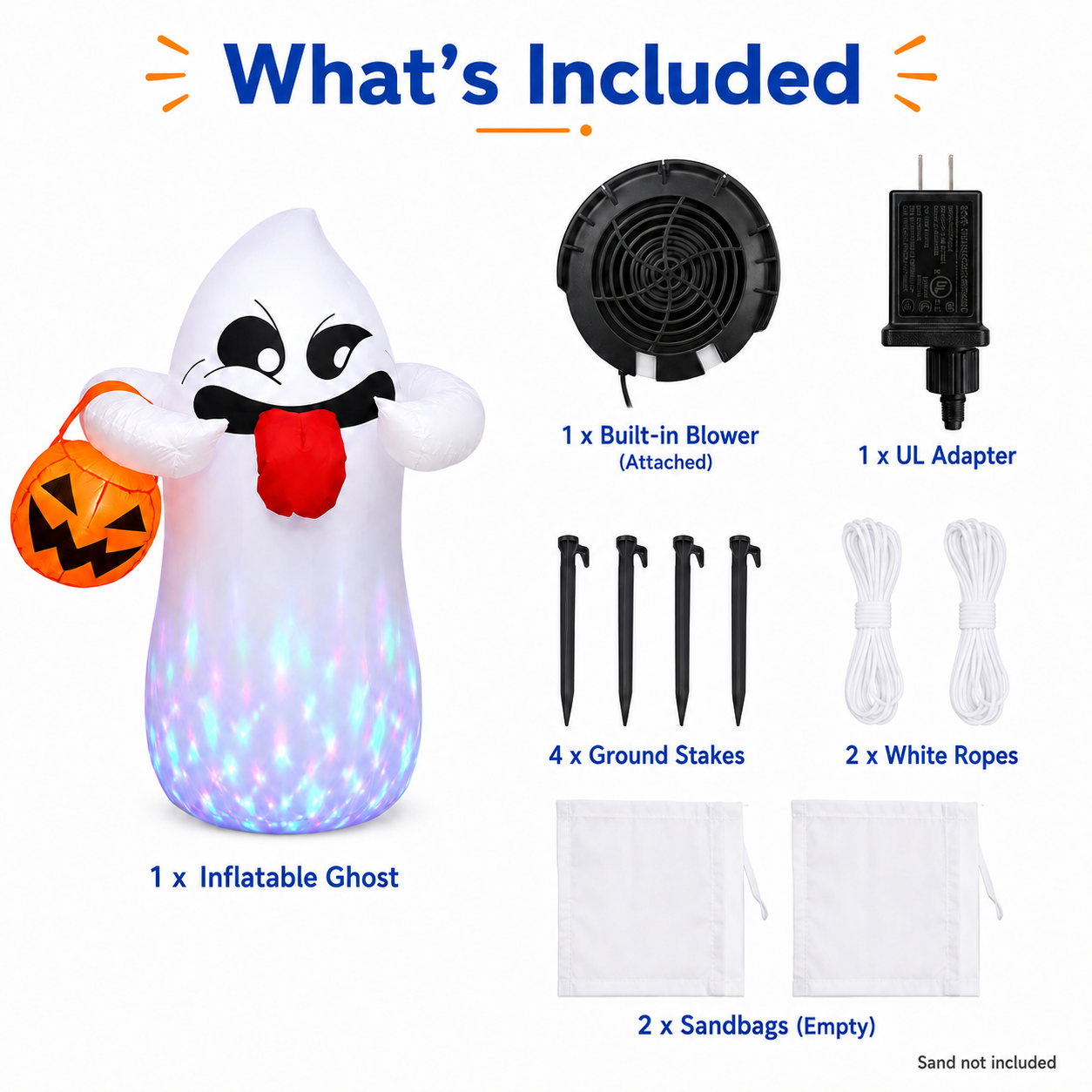 BEEPRINCESS 5FT Halloween Inflatable Ghost Holding Pumpkin Lantern, Light-Up Blow Up Outdoor Yard Decoration with RGB LED Lights