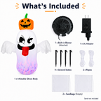 BEEPRINCESS 6FT Halloween Inflatable Ghost with Pumpkin Head, Light-Up Blow Up Outdoor Yard Decoration with White and RGB LED Lights