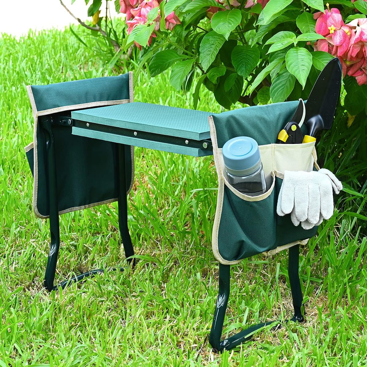 BEEPRINCESS Folding Garden Kneeler Seat Bench with 2 Bonus Tool Pouches EVA Foam Pad