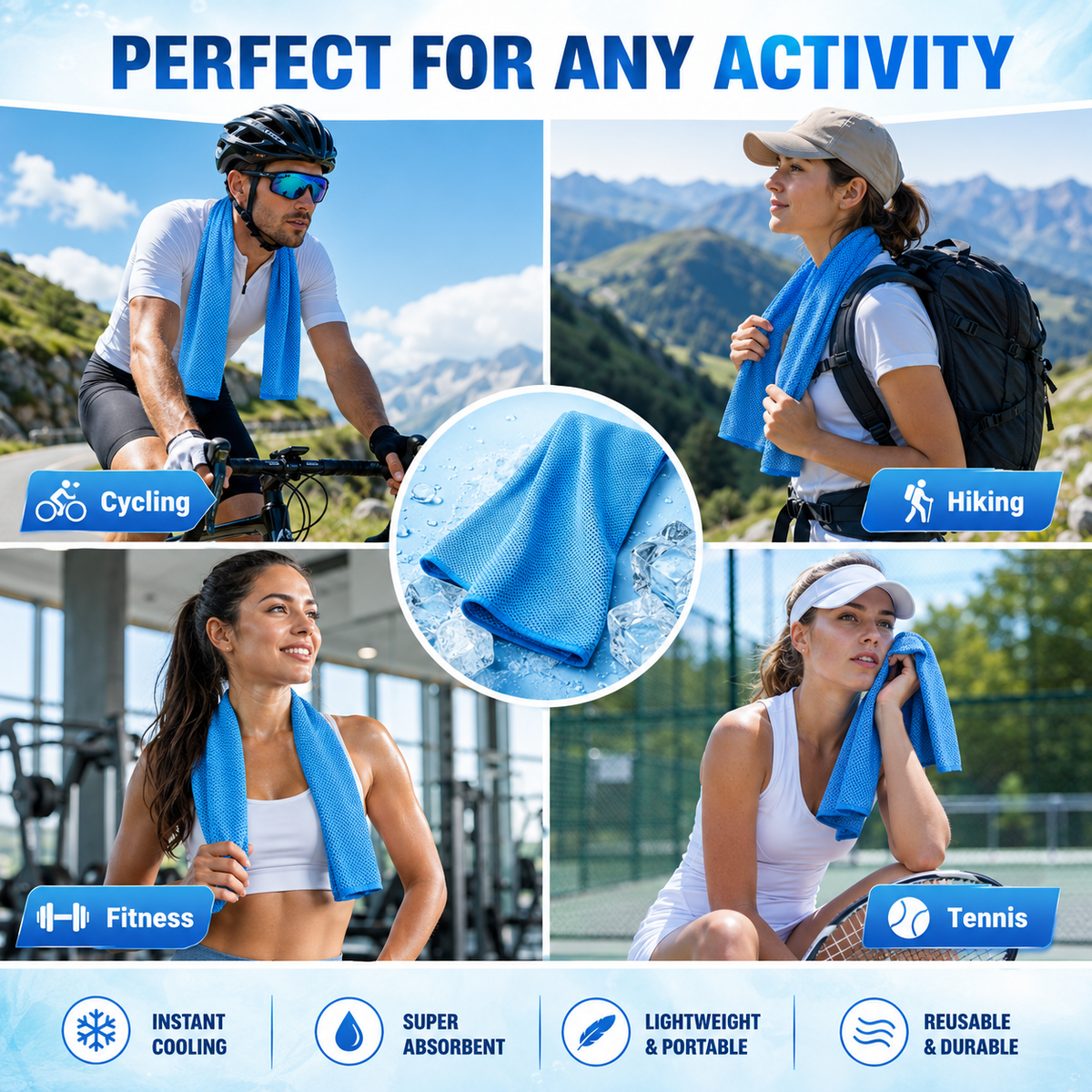 BEEPRINCESS 10pcs Cooling Towel Ice Towel Cooling Towels for Neck and Face Microfiber Cooling Towel for Gym, Travel, Yoga, Camping, Running, Outdoor Sport (10 Colors)