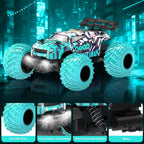BEEPRINCESS Remote Control Car, 1:18 Scale All Terrain RC Cars, 2WD 20Km/h with Colorful LED Light and 2 Rechargeable Batteries, RC Monster Truck Off-road Racing Car Toys for Kids and Boys, Blue