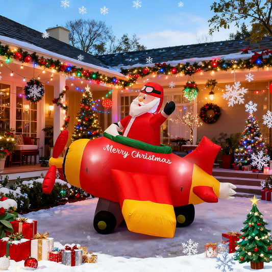 BeePrincess 7ft Animated Santa Helicopter Christmas Inflatable – Light-Up Flying Santa Claus, Outdoor Christmas Yard Decoration for Lawn, Garden, Party