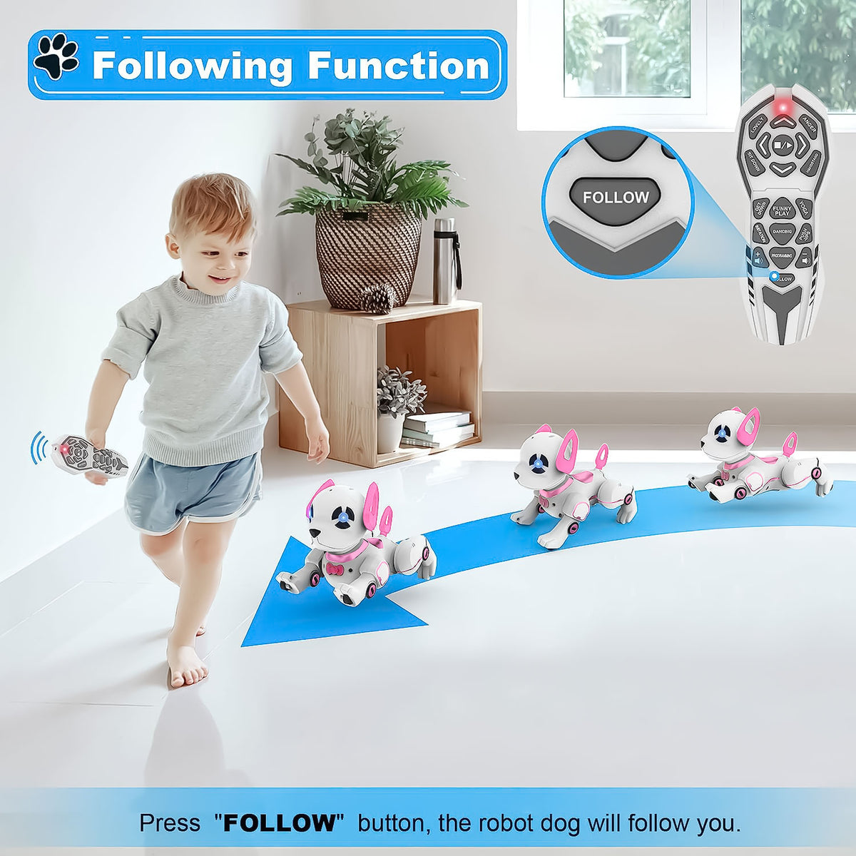 BEEPRINCESS RC Robot Dog, Electronic Pet Dog with Voice Control, Interactive and Stunt, White/Pink