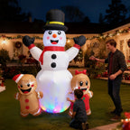 BeePrincess 7FT Christmas Inflatable Snowman & Gingerbread Men Set - Outdoor LED Decor with Adorable Trio for Yard, Garden Winter Decorations