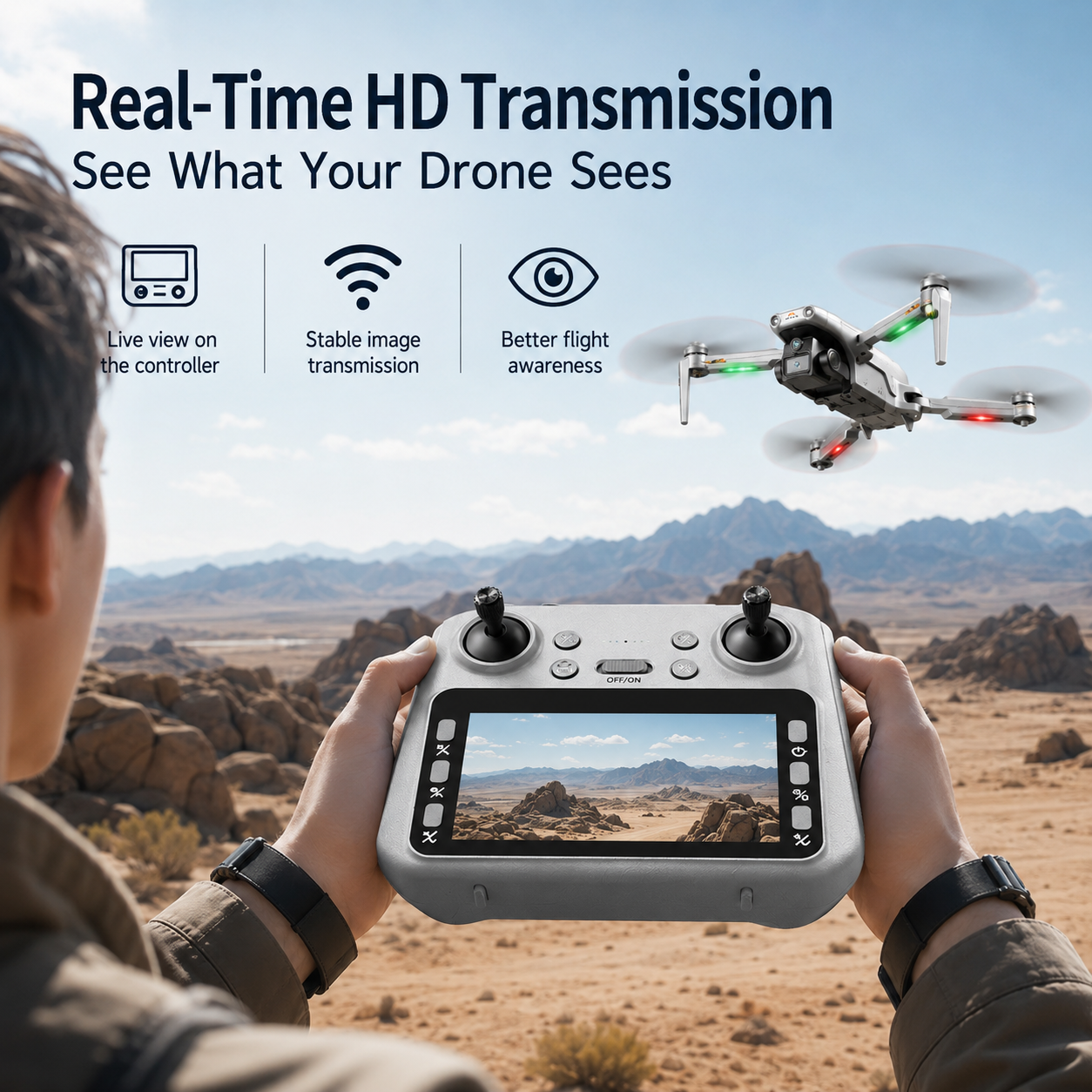 BEEPRINCESS M6 Foldable Drone with 1080p HD Camera, Brushless Motor, Obstacle Avoidance, 4.5 in Screen Controller, 2 Batteries