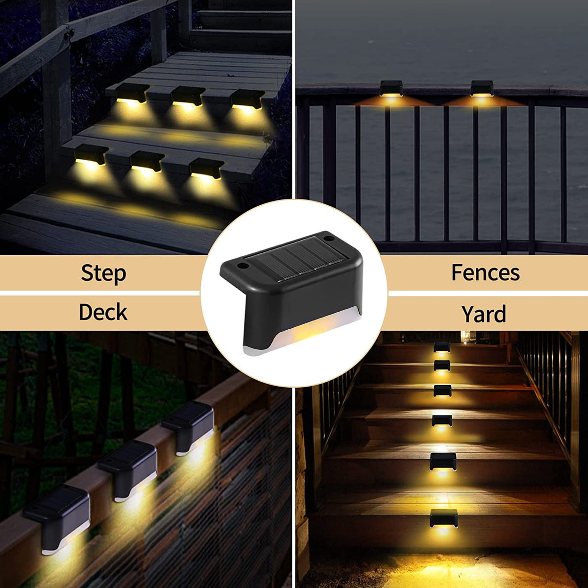 BEEPRINCESS Solar Deck Lights Outdoor, 8 Pack Solar Step Lights Waterproof LED Solar Lights for Outdoor Decks, Railing,Stairs, Step, Fence, Yard, and Patio Christmas Decoration Lights(Warm White)