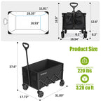 ELFWOLF Collapsible Wagon Cart, 220 lb Load Capacity, Lightweight Folding Wagon with Wheels for Camping, Gardening, Sports, Shopping & Grocery Transport