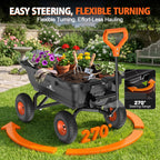 ELFWOLF 900 lb Heavy Duty Garden Dump Cart, 4 cu ft Yard Wagon with Quick-Release Dump Bed and Expandable Wood Rail Design