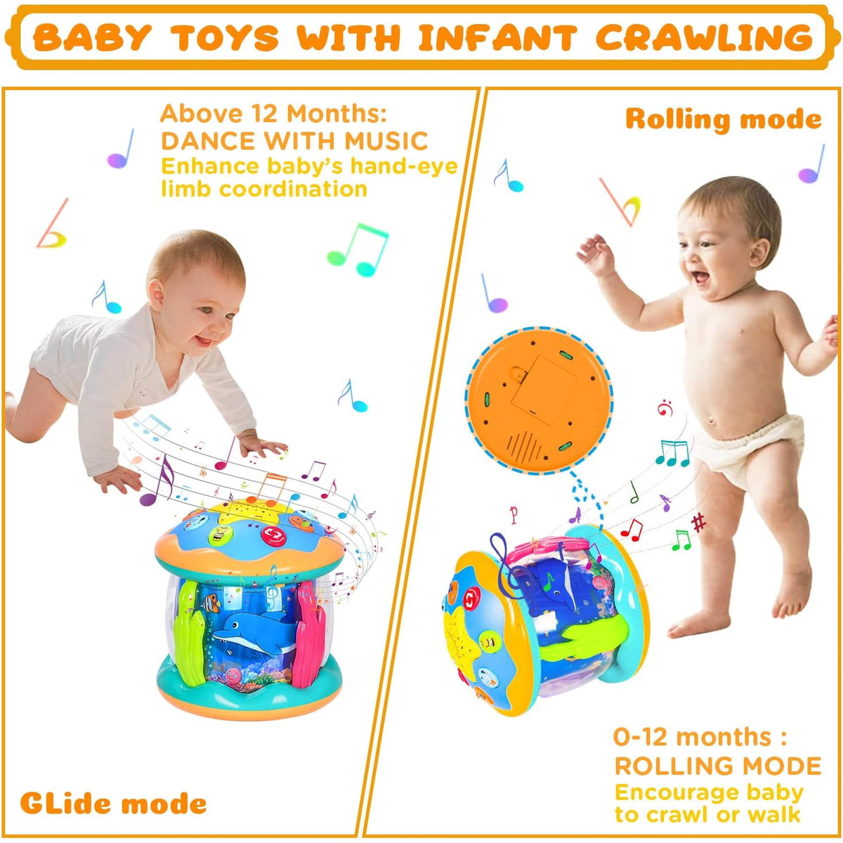 BEEPRINCESS Musical Learning Toys for 6-12 Months, 4-in-1 Ocean Rotating Star Light Projector, Sensory Crawling Toys for Infants, Babies, and Toddlers