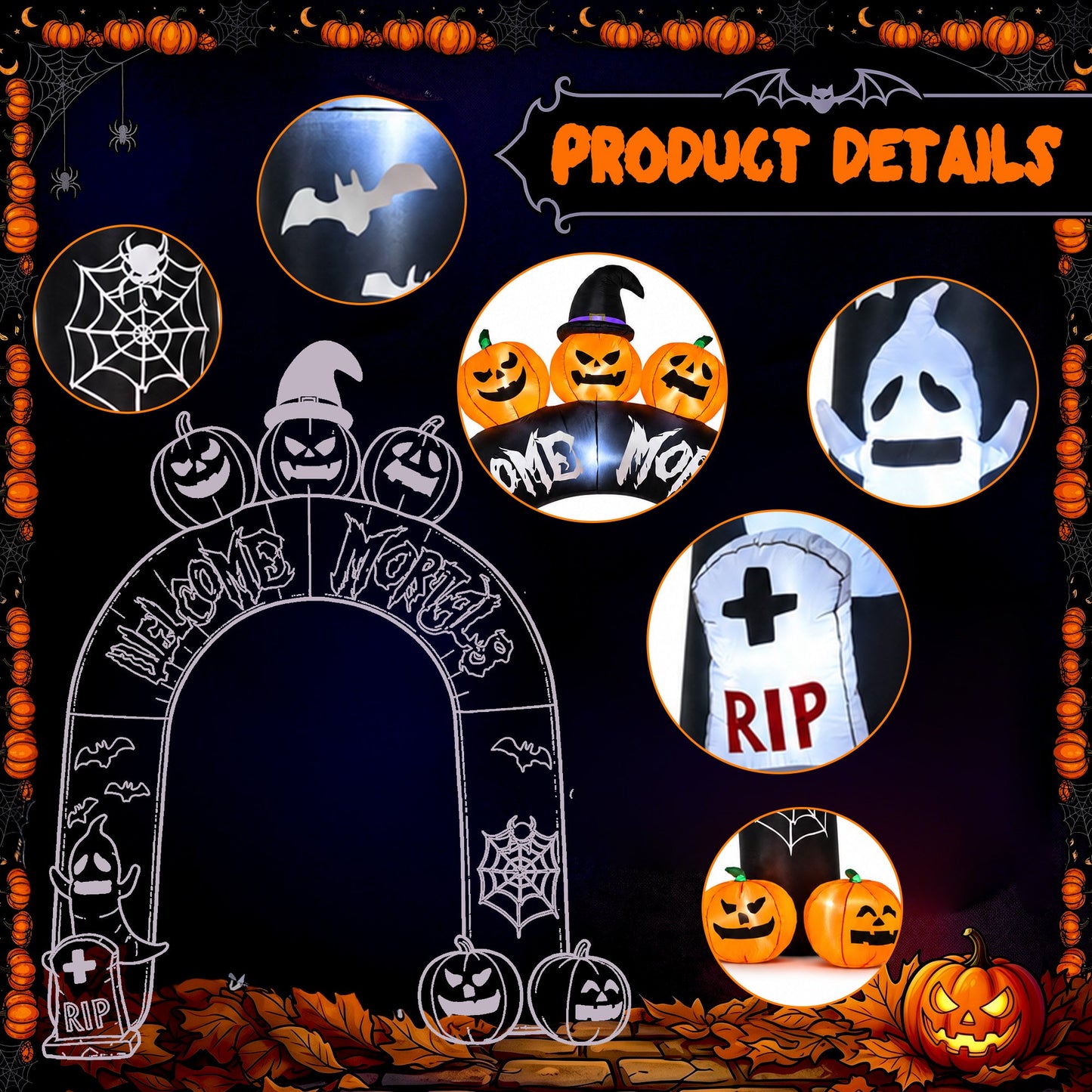 BEEPRINCESS 10FT Halloween Inflatable Arch for Outdoor Decor, LED Lighted Scary Archway with Ghost & Pumpkin, Blow Up Yard Decoration for Haunted Party Graveyard