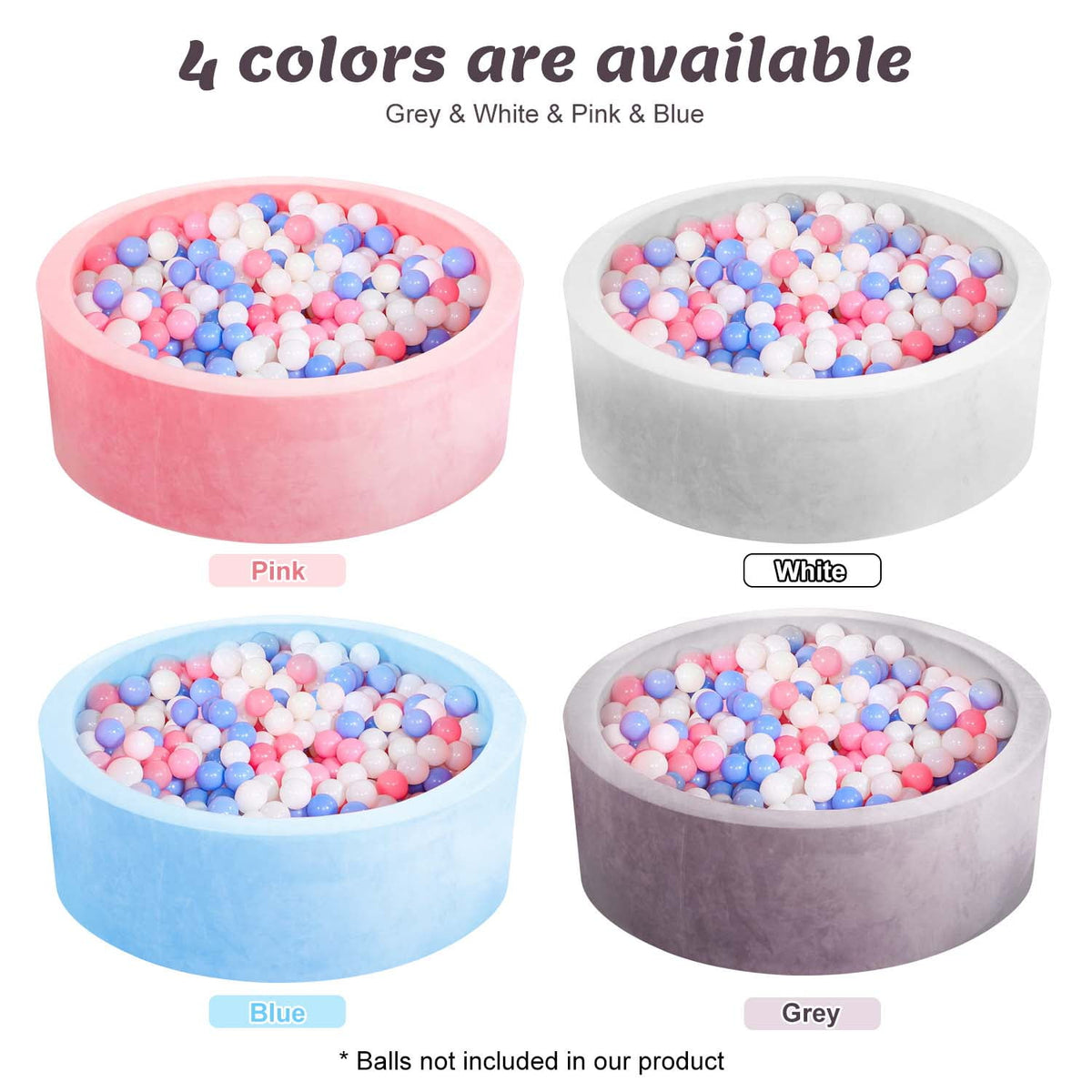 BEEPRINCESS Foam Ball Pit - Soft Play for Baby Infants and Toddlers Ages 1-3, Round Shape, No Balls Included, Gray