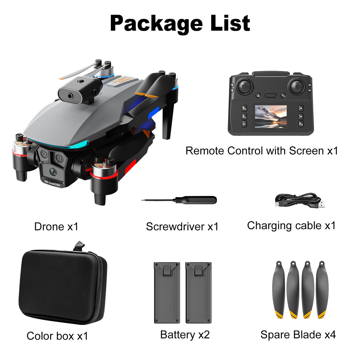 BeePrincess 1080P HD Drone with Screen Controller, Brushless Motor, Obstacle Avoidance, Gesture Control, Optical Flow, One-Key Return, 2 Batteries – Ideal for Beginners, Adults & Kids (Gray)