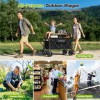 ELFWOLF Heavy Duty Folding Wagon Cart, 330 lb Load Capacity, All-Terrain Wheels, Portable Collapsible Wagon for Camping, Gardening, Sports, Shopping & Grocery Transport