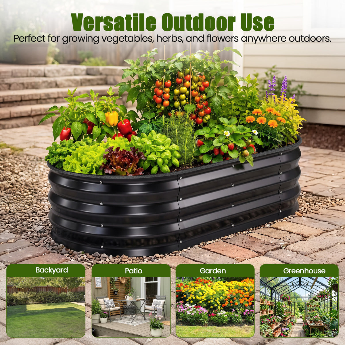 ELFWOLF Galvanized Raised Garden Bed, 4 x 2 x 1 FT Outdoor Metal Planter Box with Open Base for Vegetables, Flowers & Herbs, Black