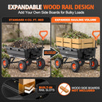 ELFWOLF 900 lb Heavy Duty Garden Dump Cart, 4 cu ft Yard Wagon with Quick-Release Dump Bed and Expandable Wood Rail Design