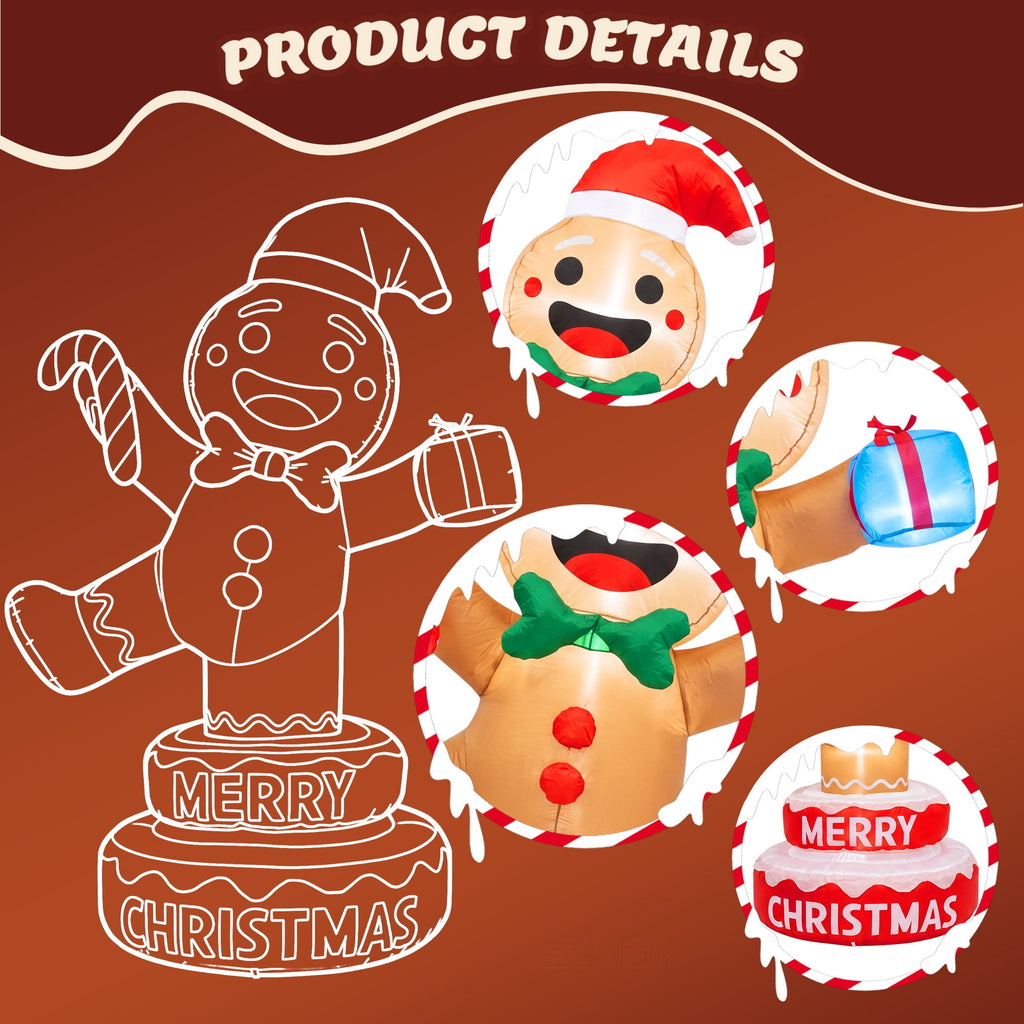BEEPRINCESS 6FT Christmas Inflatable Rotating Gingerbread Man with LED Lights, Animated Outdoor Xmas Yard Decorations, Blow Up Holiday Lawn Garden Decor