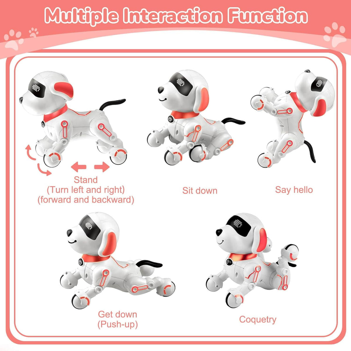 BEEPRINCESS Robot Dog, Smart Programmable RC Electronic Pet Puppy with Early Education Function, White/Pink