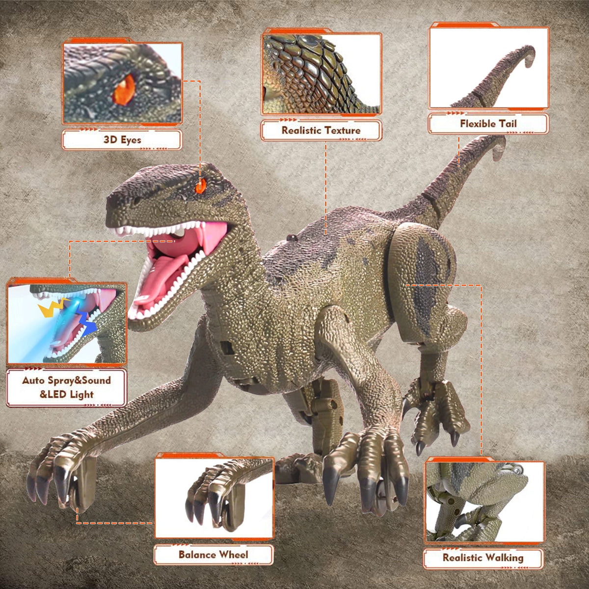 BEEPRINCESS RC Dinosaur Robot Toys for Kids, Interactive Toy with Light Chasing Remote Control