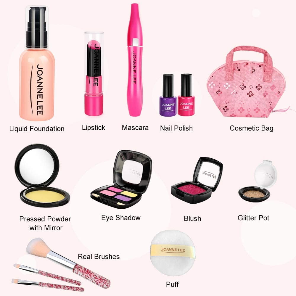 BEEPRINCESS 12 Pcs Kids Makeup Toy Kit for Girls, Washable Makeup Set Toy with Real Cosmetic Case for Little Girl, Pretend Play Makeup Beauty Set Birthday Toys Gift for 3 4 5 6 7 8 9 10 Years Old Kid
