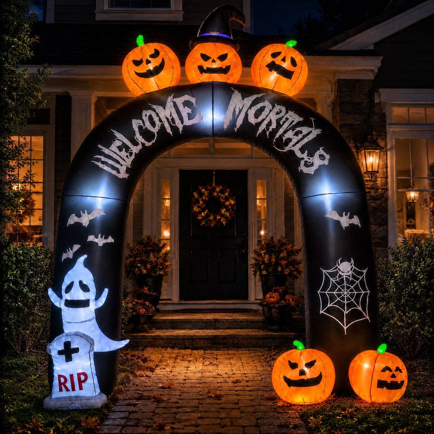BEEPRINCESS 10FT Halloween Inflatable Arch for Outdoor Decor, LED Lighted Scary Archway with Ghost & Pumpkin, Blow Up Yard Decoration for Haunted Party Graveyard