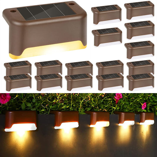 BEEPRINCESS 16 Pack Solar Deck Lights Fence Post Solar Lights for Patio Pool Stairs Step and Pathway, Weatherproof LED Deck Lights Solar Powered Outdoor Lights(Brown - Warm White)