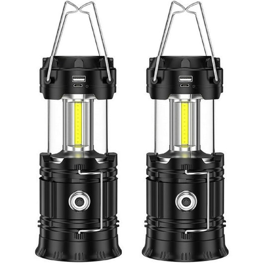 BEEPRINCESS 2 Pack LED Camping Lantern, USB Rechargeable and Battery Powered 2-in-1 LED Lanterns, COB Super Bright, Collapsible, Outdoor Portable Lights for Emergency/Camping/Hurricane/Outages, Black